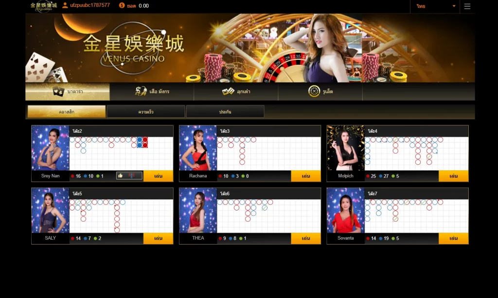 Venus Casino Online คาสิโนสด live ถ่ายทอดจาก Cambodia ระบบเสถียรพร้อมเดิมพัน